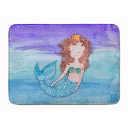 Carolines Treasures Brunette Mermaid Watercolor Machine Washable Memory Foam Mat BB7422RUG